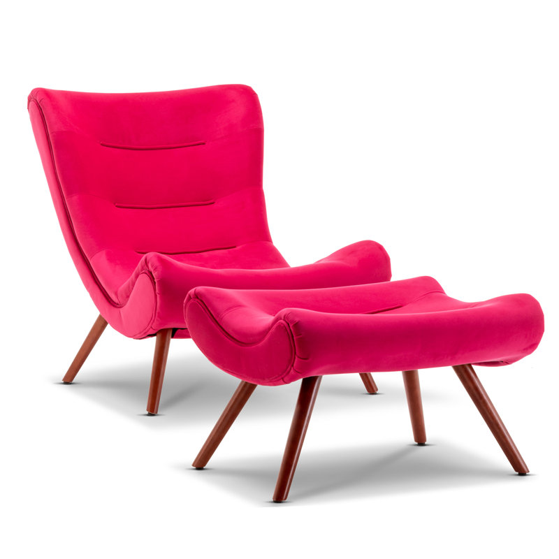 Bertita Upholstered Accent Chair with Footstool, Pink