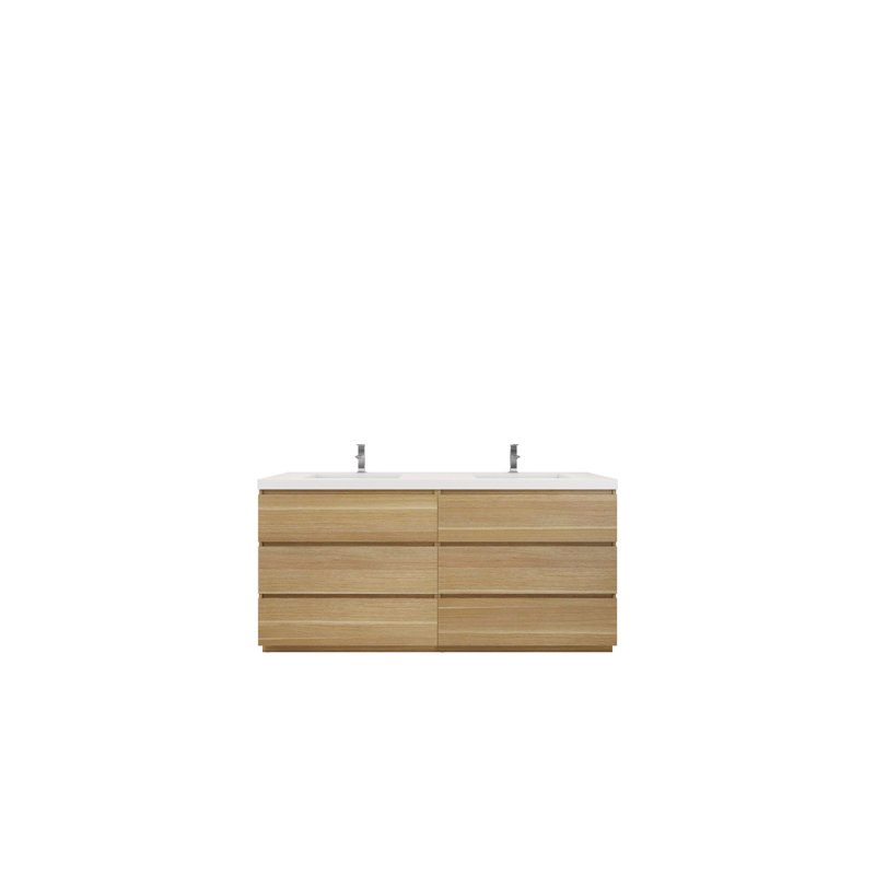 Rheana 70.86'' Double Bathroom Vanity with Plastic Top, White Oak
