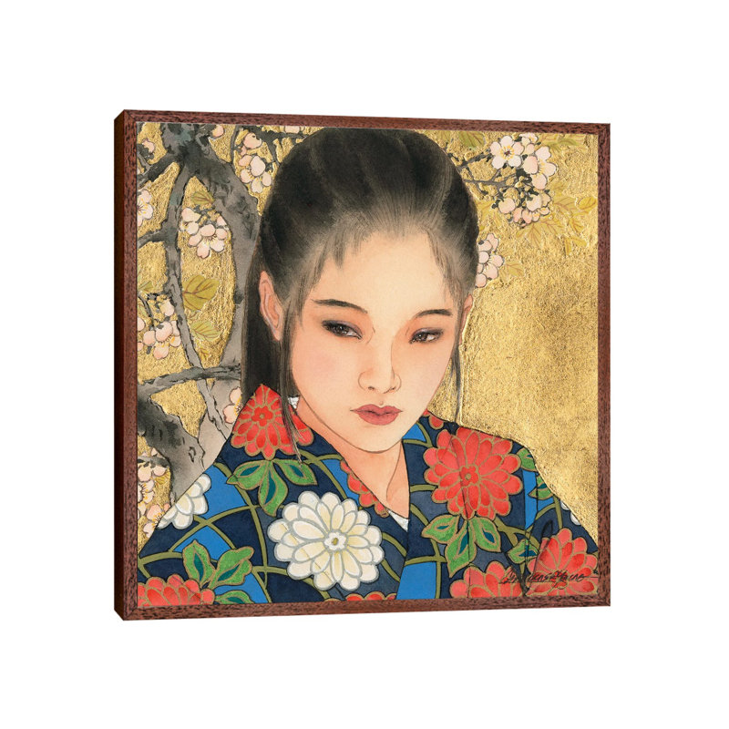 Noriko - Painting on Canvas, 93.98 cm H x 93.98 cm W, Classic Brown Wood Framed