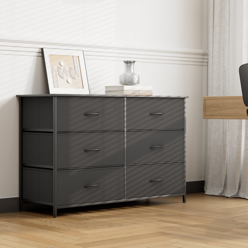 Bannu Fabric Dresser with 6 Deep Drawers for Bedroom, Living Room, Black