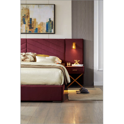 Queen Size Velvet Bed Frame with Vertical Channel Tufted Wingback Headboard, Upholstered Platform, and Strong Wooden Slats, No Box Spring Needed, Easy Assembly