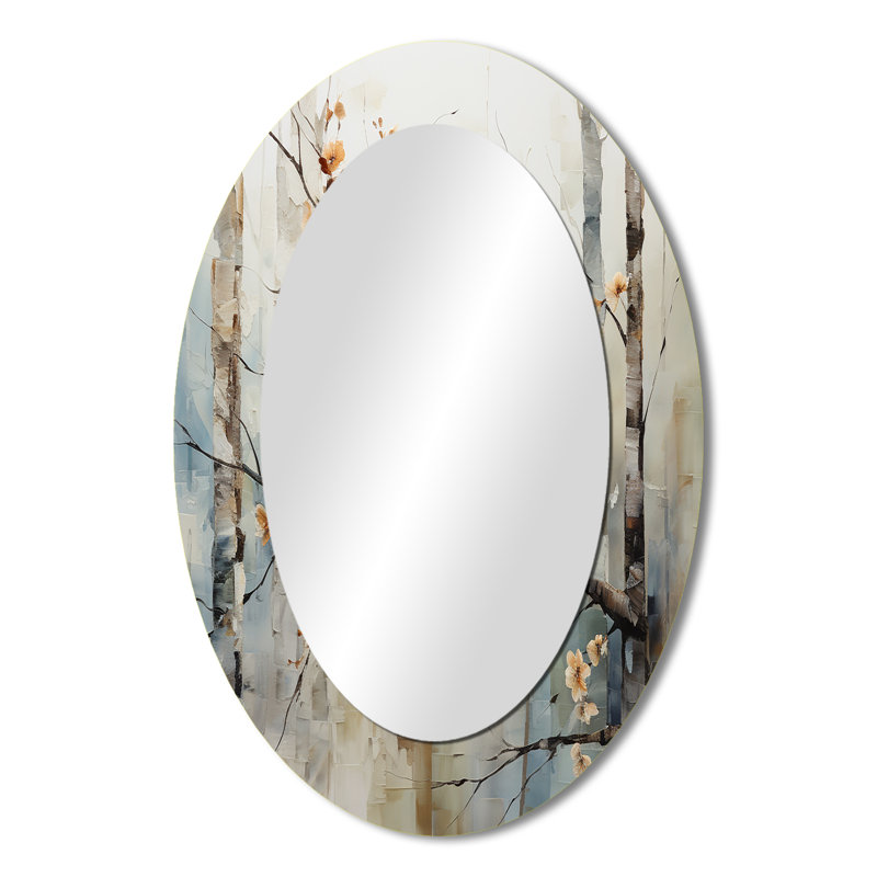 Birch Woods Ethereal Elegance III - Floral Oval Decorative Mirror On Metal, 36" x 24"