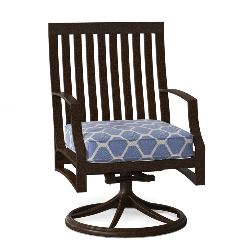 Seal Cove Outdoor Dining Armchair, Prescott Dove Check Sunbrella®, Chestnut Brown