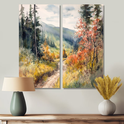 Petite route dans un paysage de montagne VII - Art traditionnel, impressions sur toile à 2 panneaux