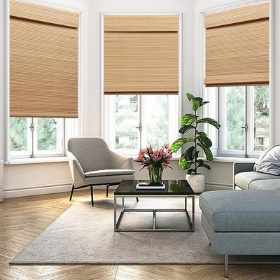 LUCKUP Cordless Bamboo Roman Shades, Blackout Natural Bamboo Blinds for Indoor Windows, Roll Up Blind Privacy Shade for Home, Office, Door, UV Resistant & Easy to Install, 30" W x 64" H, Carbonized