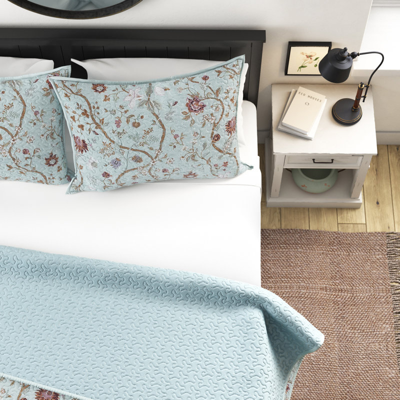 Ensemble de courtepointe réversible Bedford, Courtepointe pour simple TG + 1 taie décorative s, Bleu / rosé