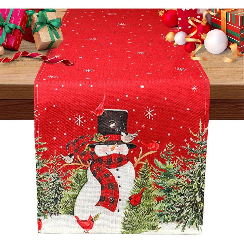Chemin de table de Noël, chemins de table de Noël pour la table, flocons de neige, flocons de neige, hiver rouge, chemin de table, décorations de table de salle à manger de Noël pour les fêtes, décorations de cuisine de maison de vacances, 13 po x 72 po