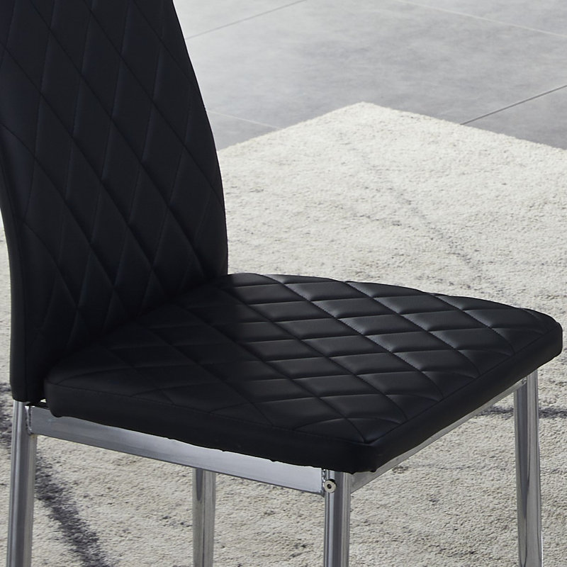Tianee Black PU Leather Lattice Design Dining Side Chair(Set of 6), 6