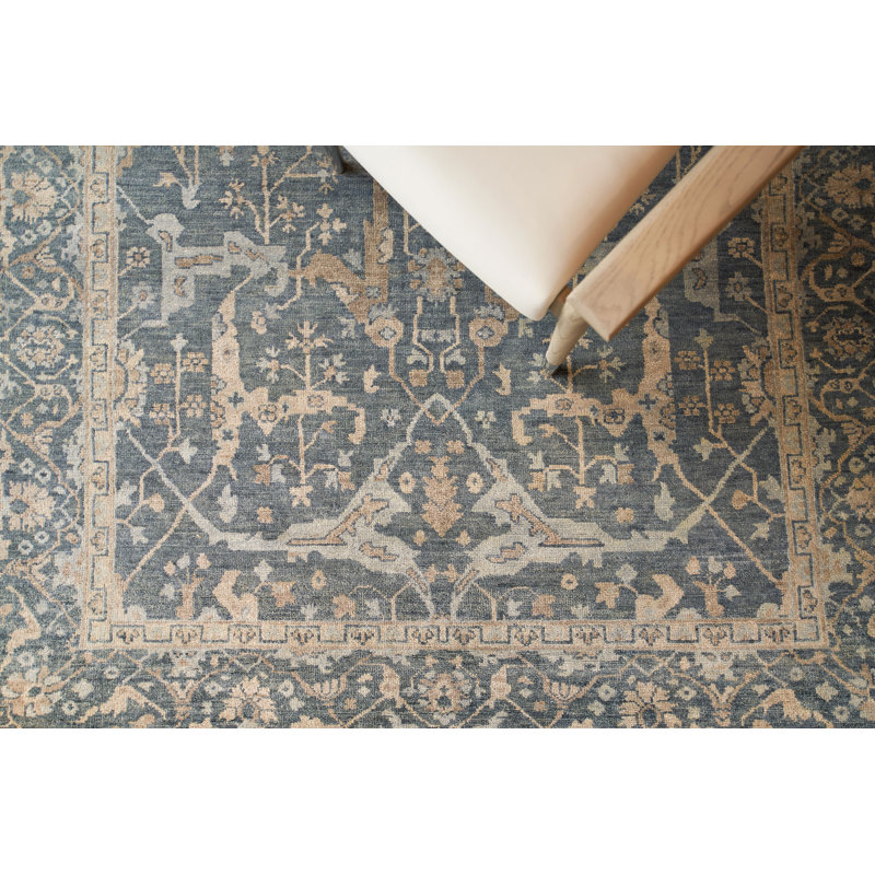 Antique Weave Oushak Oriental Hand Knotted Wool Blue/Beige Area Rug, Rectangle 6' x 9'