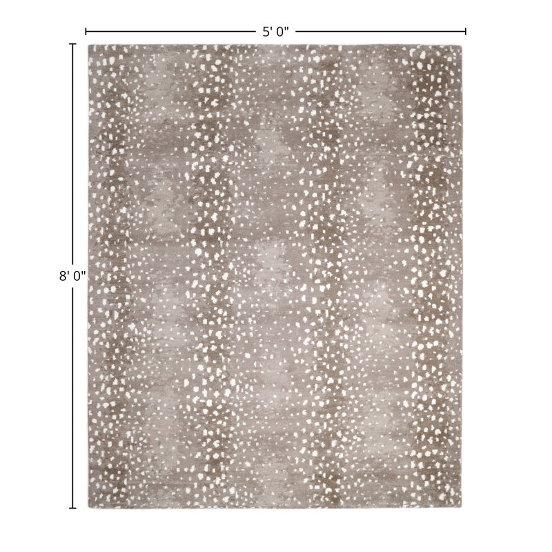 Louis Animal Print Hand-Knotted Wool/Cotton Ivory Area Rug, Rectangle 5' x 8', Beige