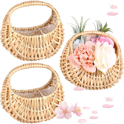 Ensemble de 3 paniers en rotin demi-lune en osier, panier en paille de saule, petit panier tissé avec poignée et doublure, panier de rangement en arrangement floral pour le jardin