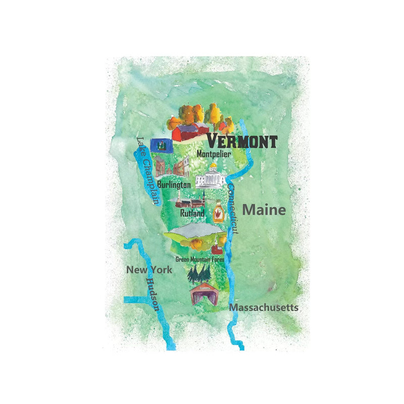 Vermont State Travel Map by Markus & Martina Bleichner - Wrapped Canvas Print, 30.48 cm H x 45.72 cm W