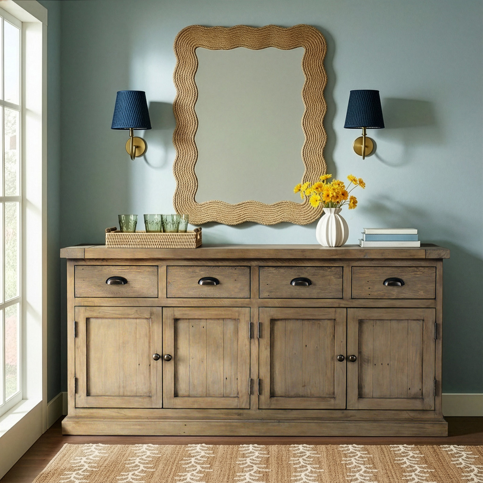 Kinston 74" Wide Solid Wood Sideboard, Distressed Brown