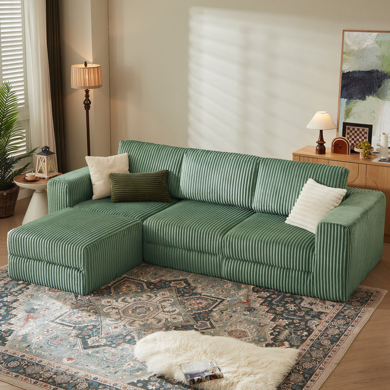 Canapé modulaire en velours côtelé 4 pièces, meubles rembourrés confort - aucun assemblage requis, Tissu vert