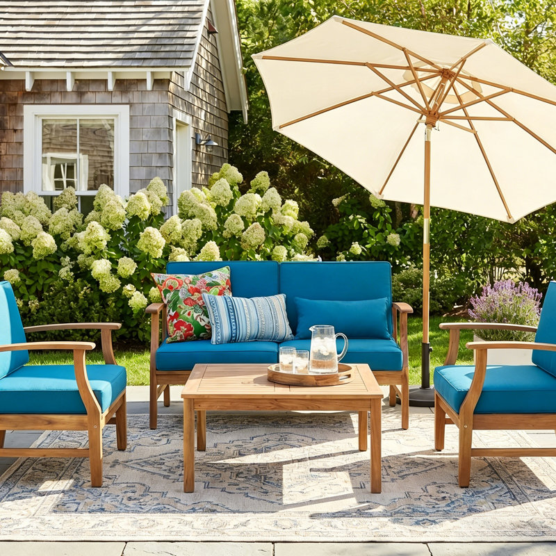 Theodore Acacia 4 - Person Patio Conversation Set with Cushions, Blue Performance Canvas