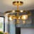 Satin Brass 2-Light Semi-Flush Mount with Seeded Glass Shade