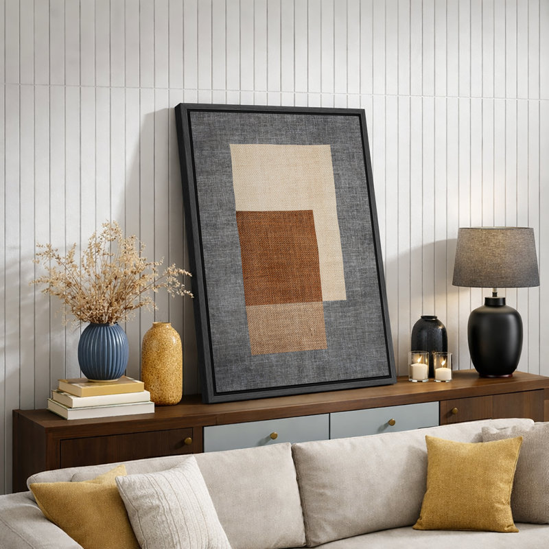 «Mid-Century Shape», œuvres d'art de blocs abstraits bruns, beiges et gris, images murales minimalistes rustiques modernes géométriques, art mural impression sur toile encadrée