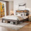 Cadre de lit grand, cadre de lit plateforme en bois avec tête de lit à DEL avec rangement et 2 ports USB, silencieux, aucun sommier nécessaire et outil d'assemblage facile, grand rangement sous le lit, brun foncé-1163757860-1163757858