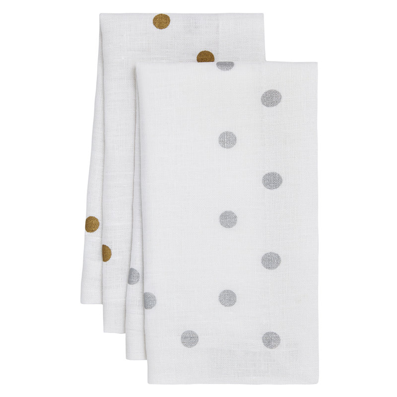 Belle Linen Square Napkins, Beige/White Dots
