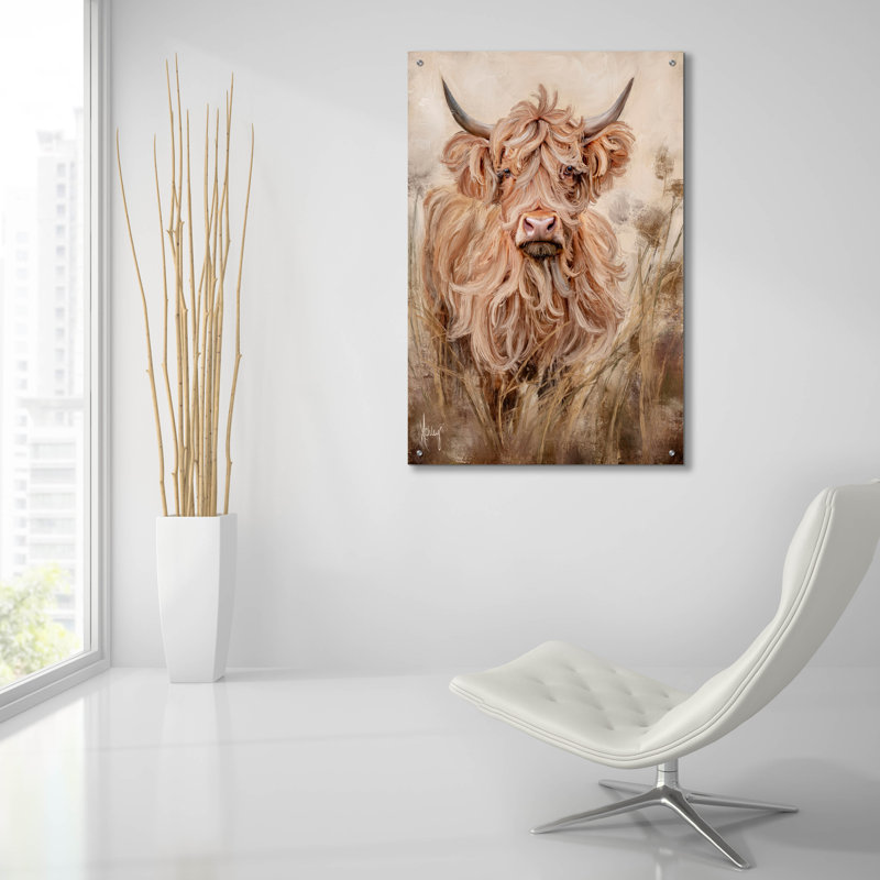 «Highland Cow» par Ashley Bradley, art mural en verre acrylique, H 36 po x l 24 po x P 0,2 po