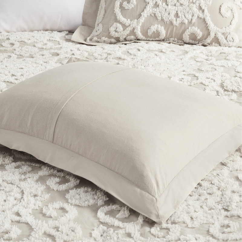Housse de couette en coton taupe avec ornement captivant, Taupe, Housse de couette double et 2 taies décoratives