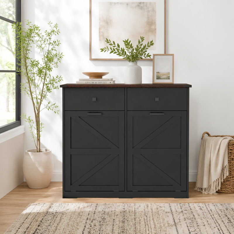 Armoire de tri de lessive, poubelle basculante, Noir