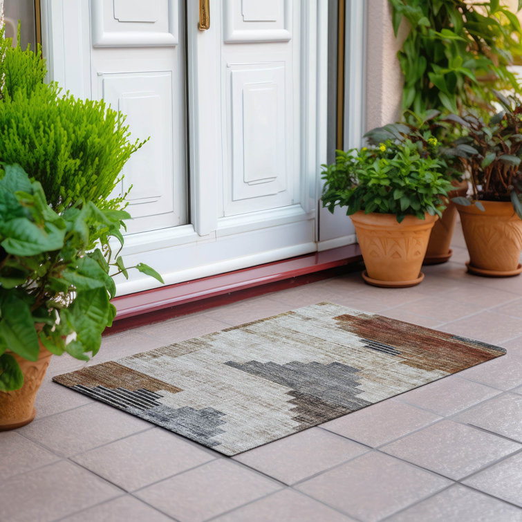 Machine Washable Indoor/Outdoor Xhevrie Paprika Rug