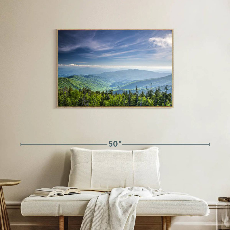 Clingmans Dome Mountainscape, Floating Frame Natural Wood, 37" X 25"