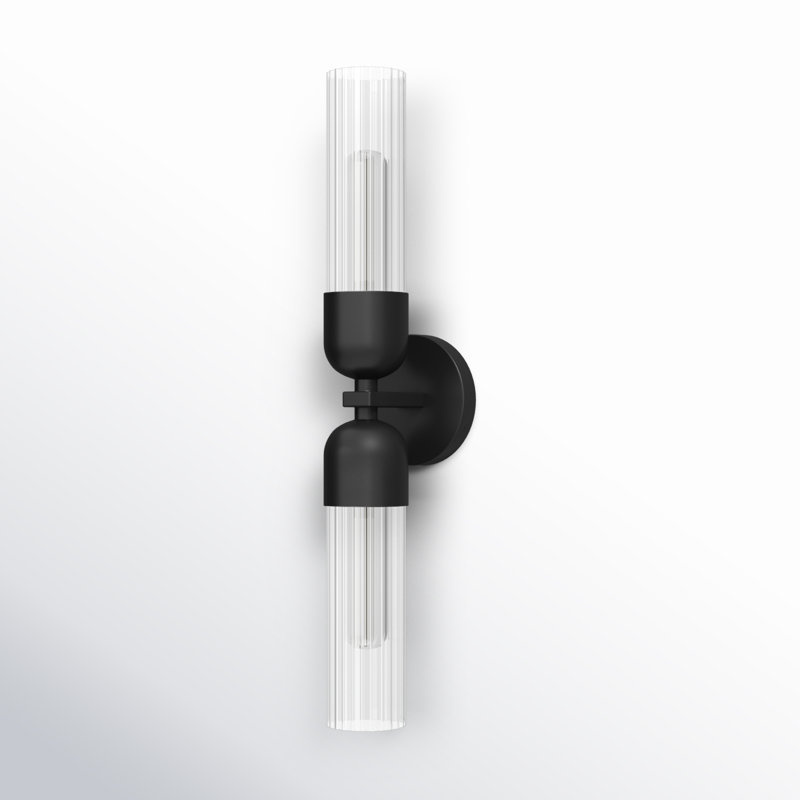 Morant Two Light Bath Wall Sconce w/ Fluted Glass Shades, Black
