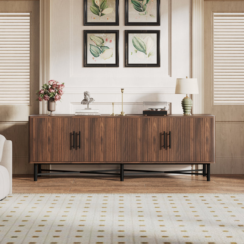 Armoire de rangement décorative 4 portes avec tablettes réglables, Châtaigne