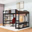 Lit mezzanine avec bureau intégré, lumières DEL et tablettes de rangement-129914387