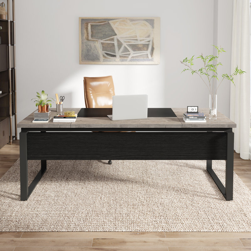 Bureau d'écriture rectangulaire l 62,99 po Loubert, Gris / Noir