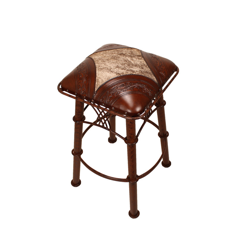Tabouret 30 "Montana, Motif brun antique / poils sur cuir