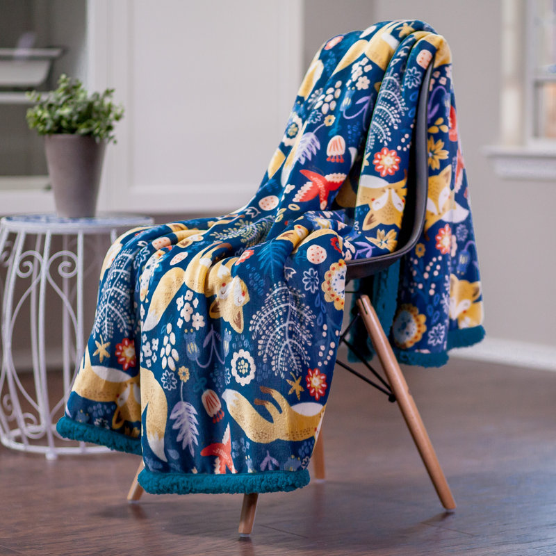 Gold Fox Print Soft Plush Throw Blanket, Navy, 50" W x 65" L