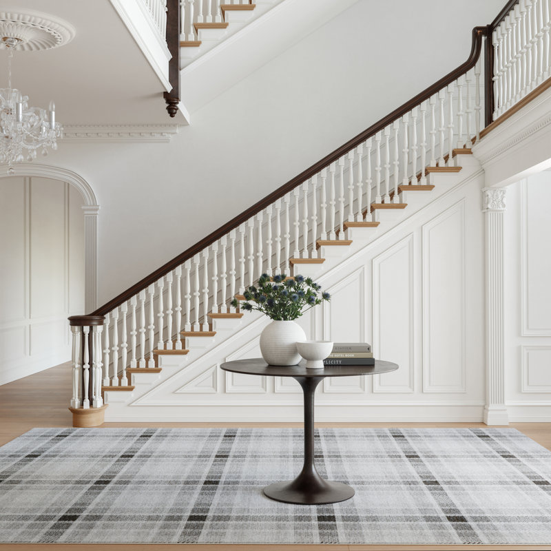 Andri Modern Plaid Machine Washable Rug, Rectangle 9'6" x 13'6"