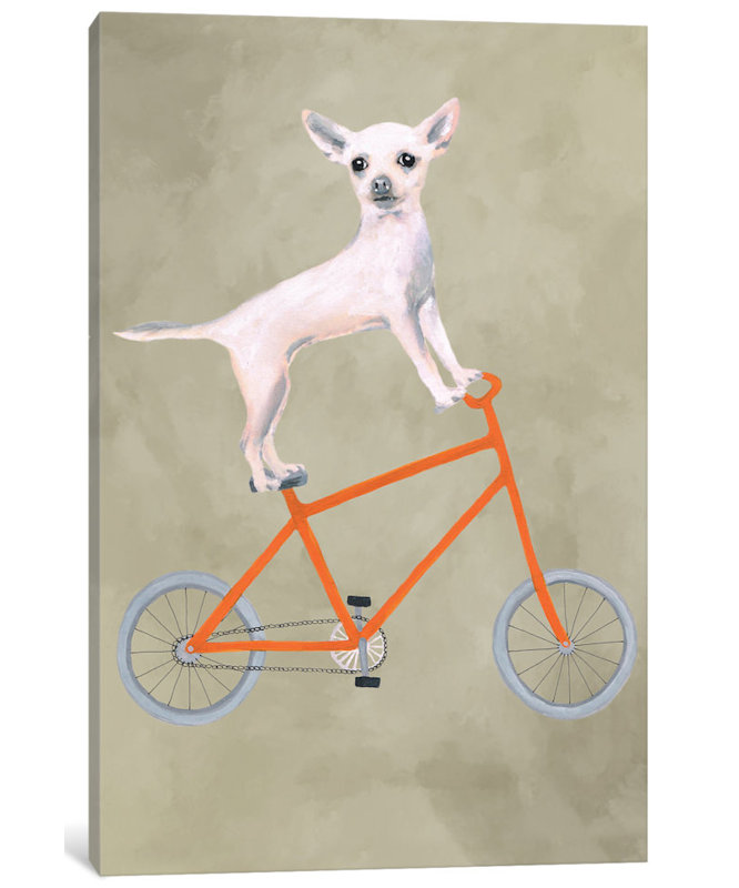 « chihuahua on bicycle », reproduction d’art sur toile, H 18 po x l 12 po x P 1,5 po, Toile tendue, Pas de tapis