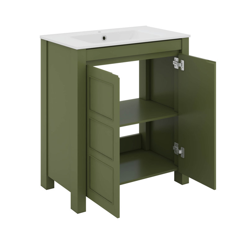 Meuble-lavabo 30 po avec lavabo en céramique et 2 tablettes réglables à fermeture en douceur, Vert olive