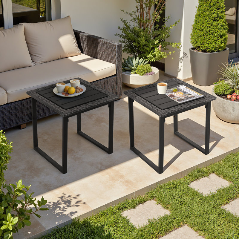 Arusha Rattan Coffee Table, Black, Set of 2