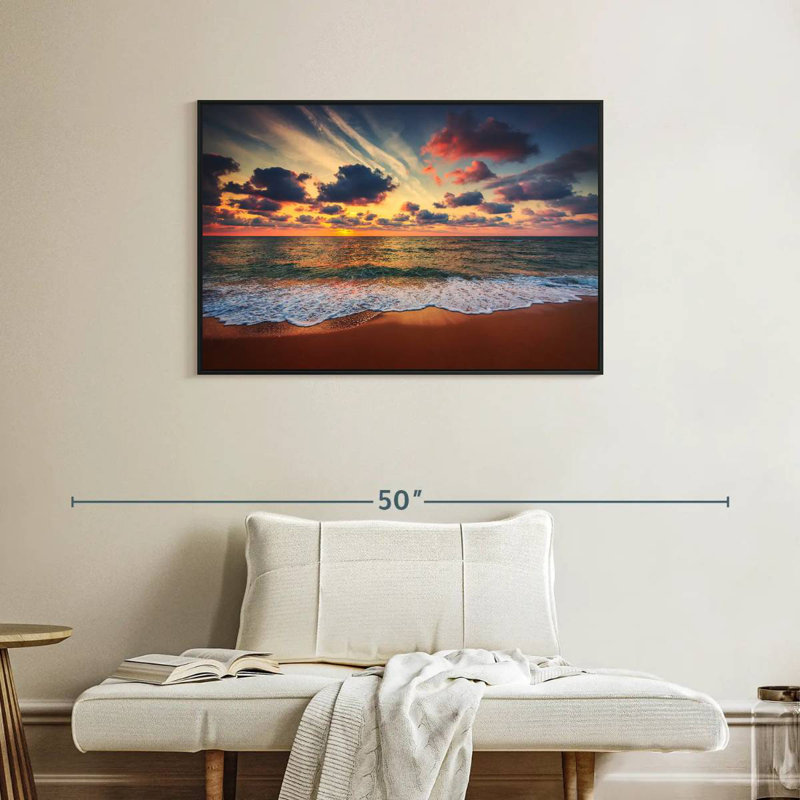 Coucher de soleil d'été, Cadre flottant noir, 37 po x 25 po