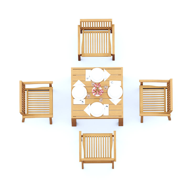 3 Pcs Grade-A Teak Wood Dining Set: 36" Square Table And 2 Leveb Stacking Arm Chairs #11LV0802, 4