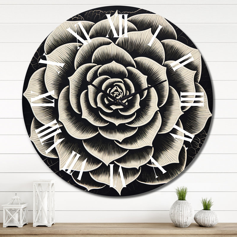 Minimal succulent en noir et blanc - horloge murale succulente, Très grand