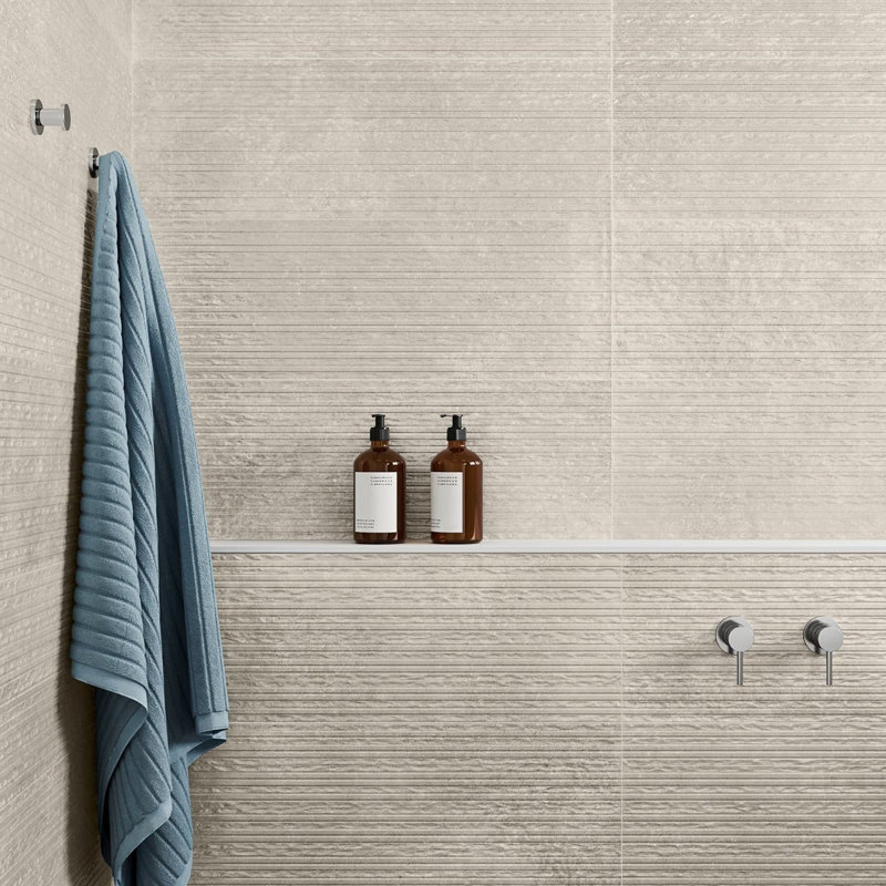 Stoneside 12x36 Textured Matte Ceramic Tile, Cream Beige