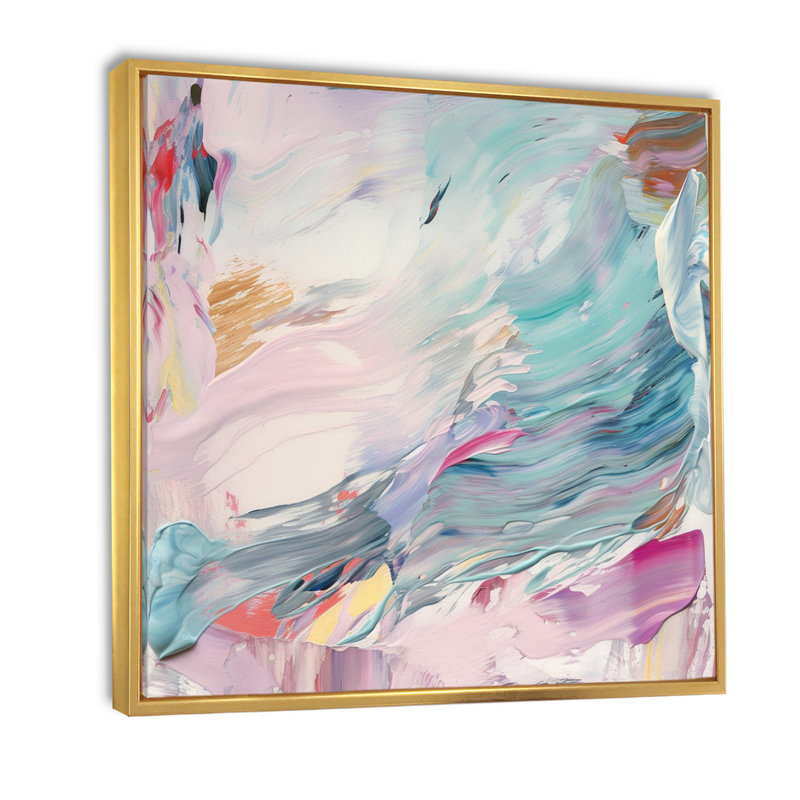 «Spring Miracles In Tender Retro Pastel», peinture abstraite sur toile, H 24 po x l 24 po, Cadre flottant doré