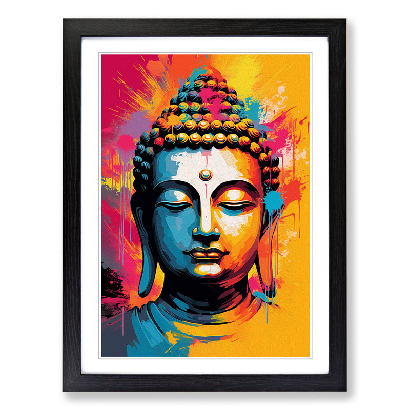 Buddha Pop No.3 - Single Picture Frame Print on Wood, Black Framed, 34cm H x 25cm W x 2cm D