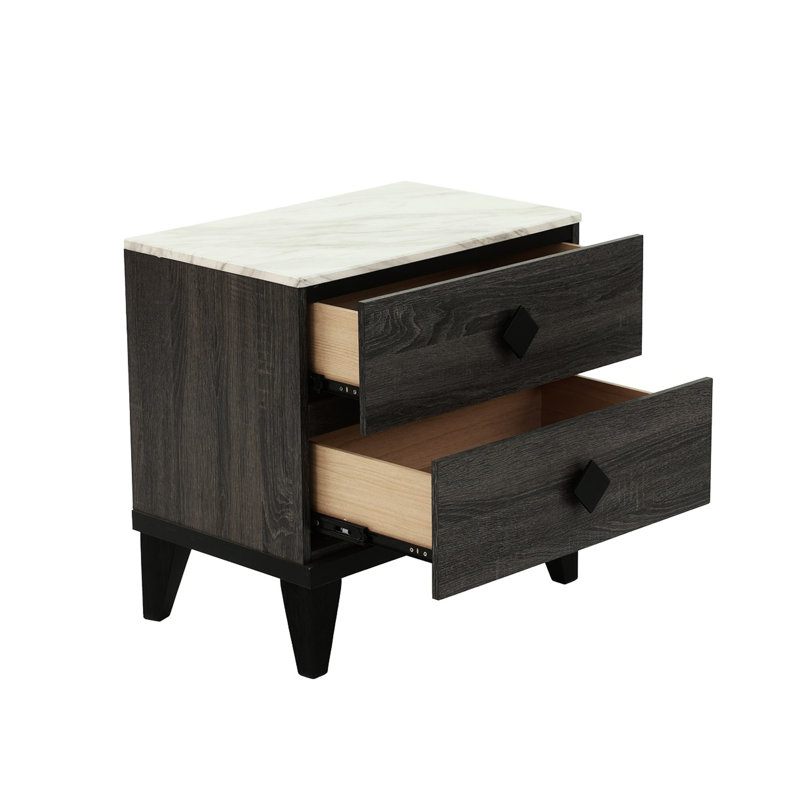 Stylish Grey 2 Nightstand With & - Luxurious Feel Handles Material Piece