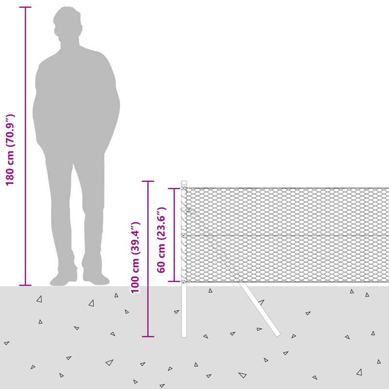 Vidaxl Hexagon Fence Grey Steel, 60cm H x 1000cm W