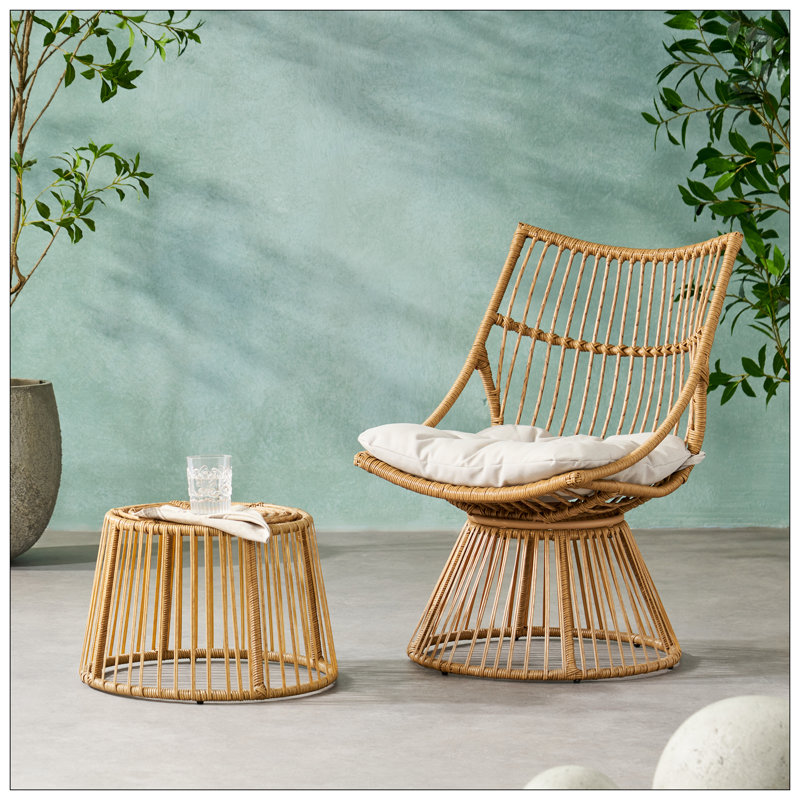 Ensemble de charmante chaise et table d'appoint en faux rotin pour la détente et le style, 1