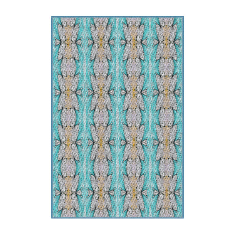 Noir géométrique/Tapis décoratif beige, Rectangle 7 pi x 9 pi