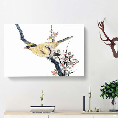 Bird On A Branch by Katsushika Hokusai - Wrapped Canvas Painting