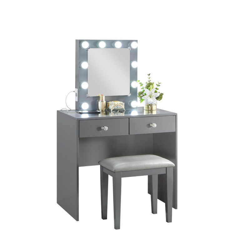 Ensemble de coiffeuse et tabouret de maquillage avec 10 lumières, port USB et prise de courant pour la chambre à coucher
